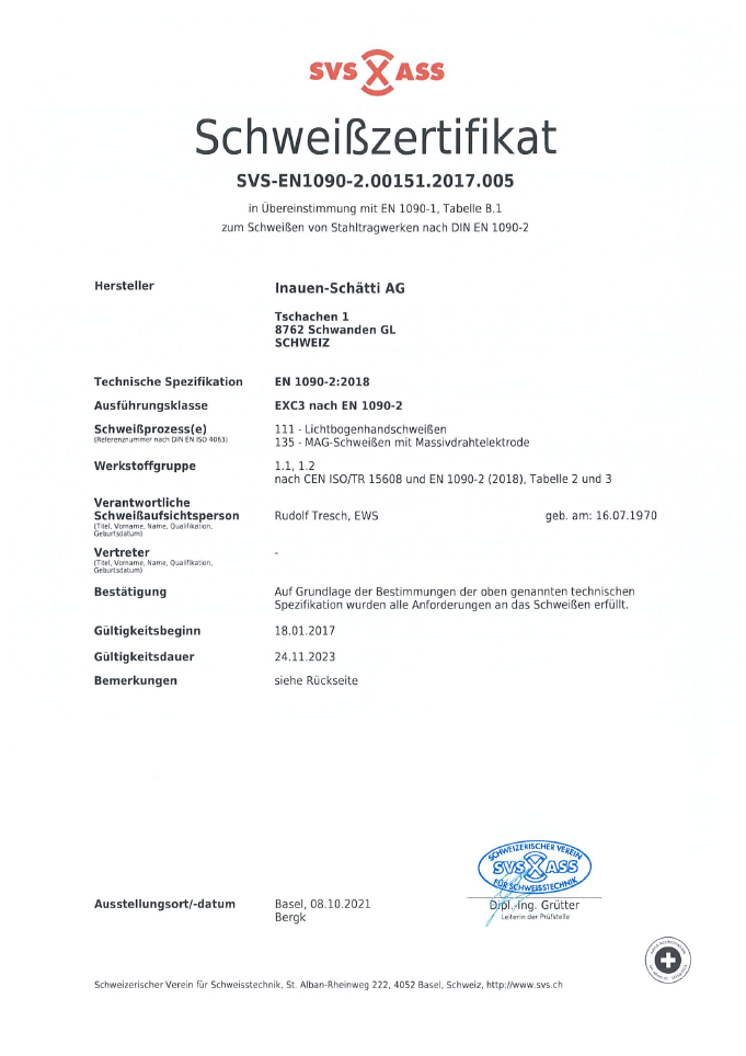 Schweisszertifikat SVS-EN1090-2.00151.2017.005